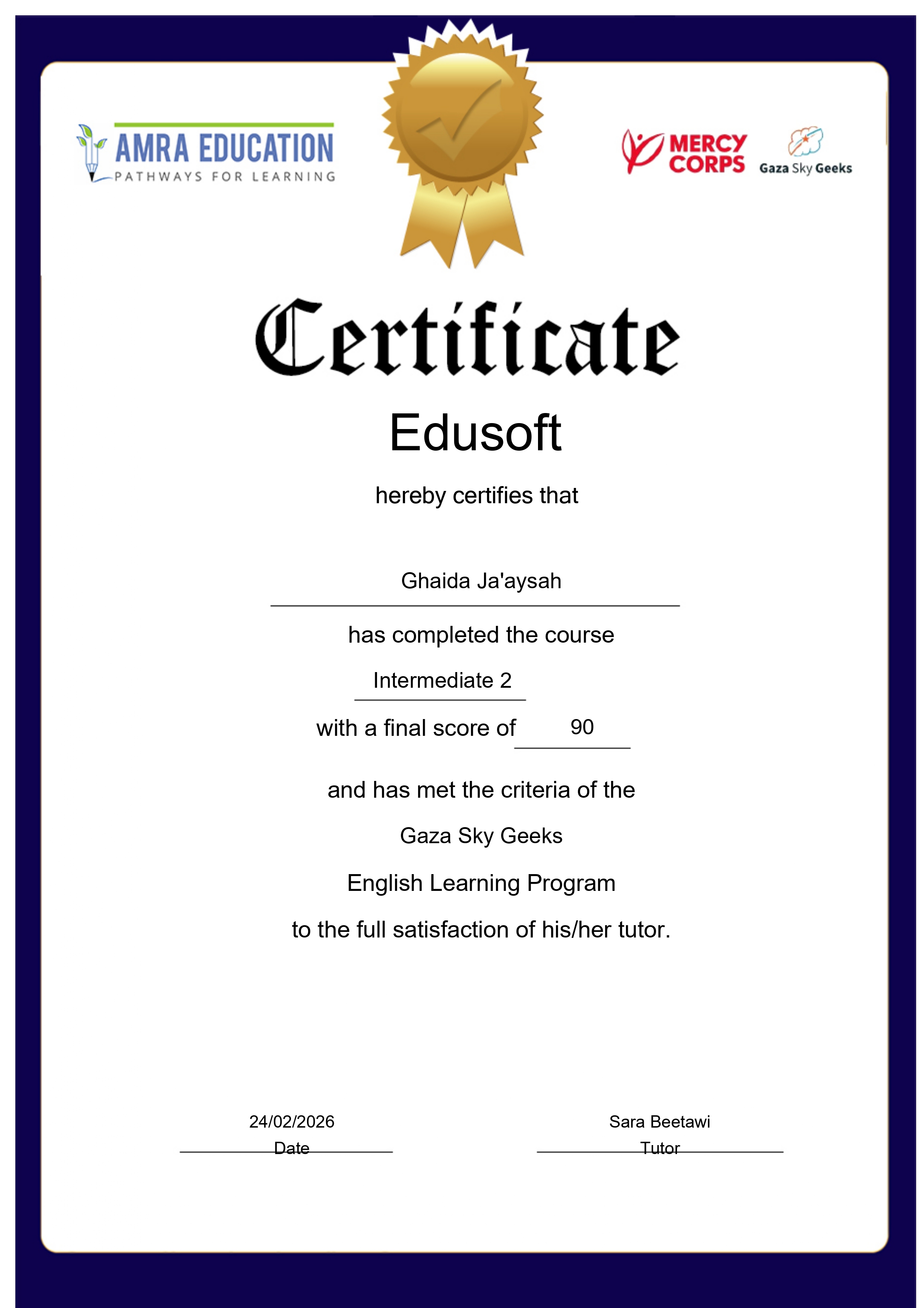 Job Ready English certificate