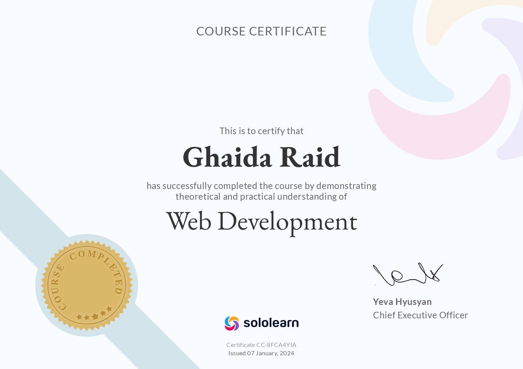 Web Development certificate